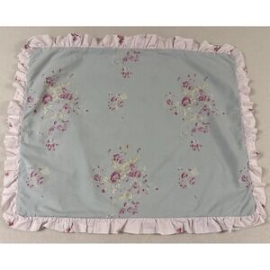 Simply Shabby Chic Pillow Sham Paper Rose? Bouquet Pink Riffle Blue Standard One